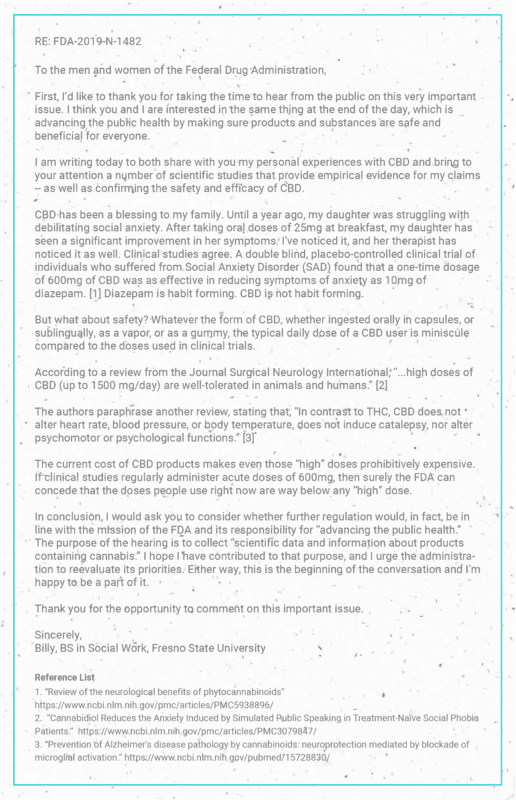 Billy's Good Letter to the FDA