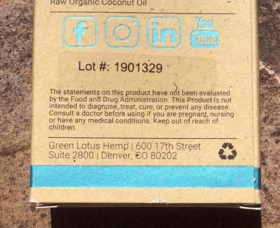 Green Lotus Hemp Packaging Lot Number